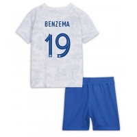 Koszulka piłkarska Francja Karim Benzema #19 Strój wyjazdowy dla dzieci MŚ 2022 tanio Krótki Rękaw (+ Krótkie spodenki)